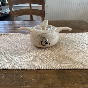 Red Wing Bob White Bean Pot Casserole Dish Ceramic with Bird Motif MCM
